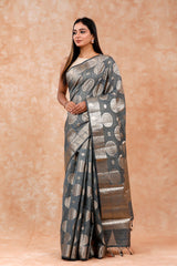 Silver Grey Ethnic Cotton Banarasi Saree