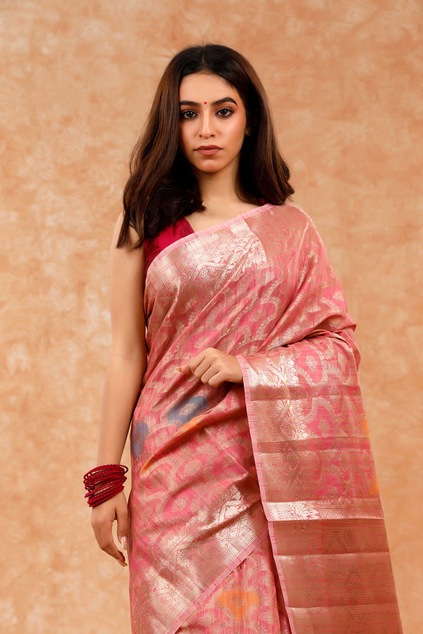 Rust Mauve Ethnic Cotton Banarasi Saree