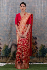 Red Handwoven Banarasi Katan Silk Saree - Chinaya Banaras