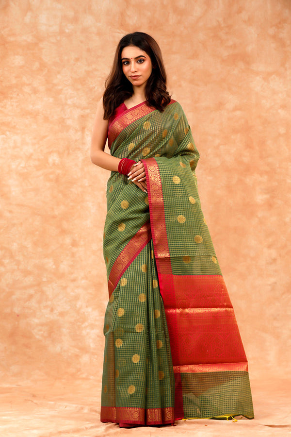 Green Banarasi Cotton Saree  By Chinaya Banaras