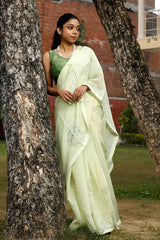 Green Cotton Saree by Chinaya Banaras