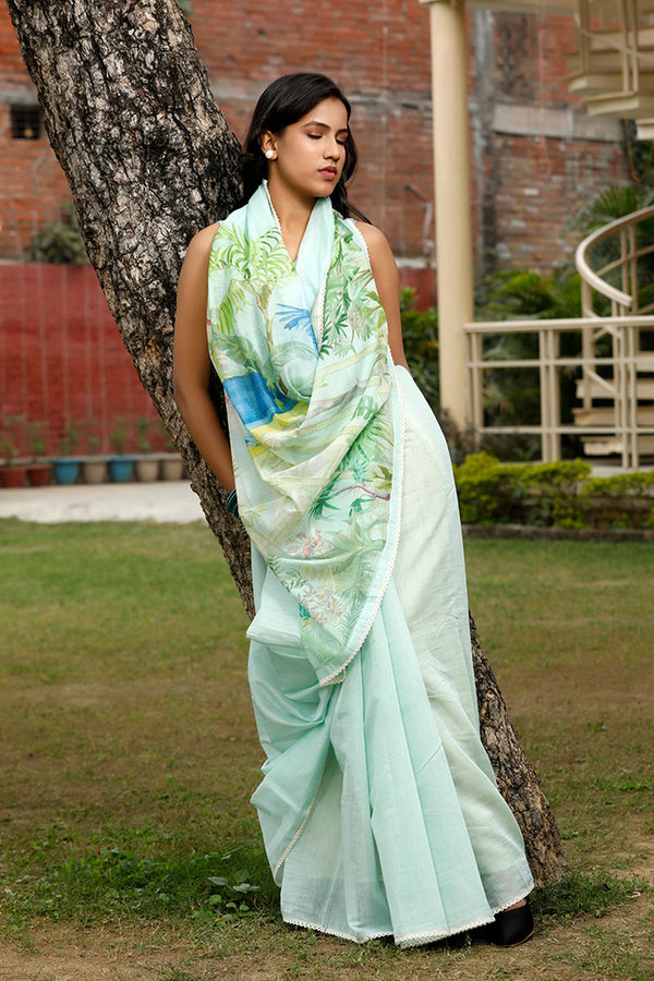 Green Cotton Saree by Chinaya Banaras