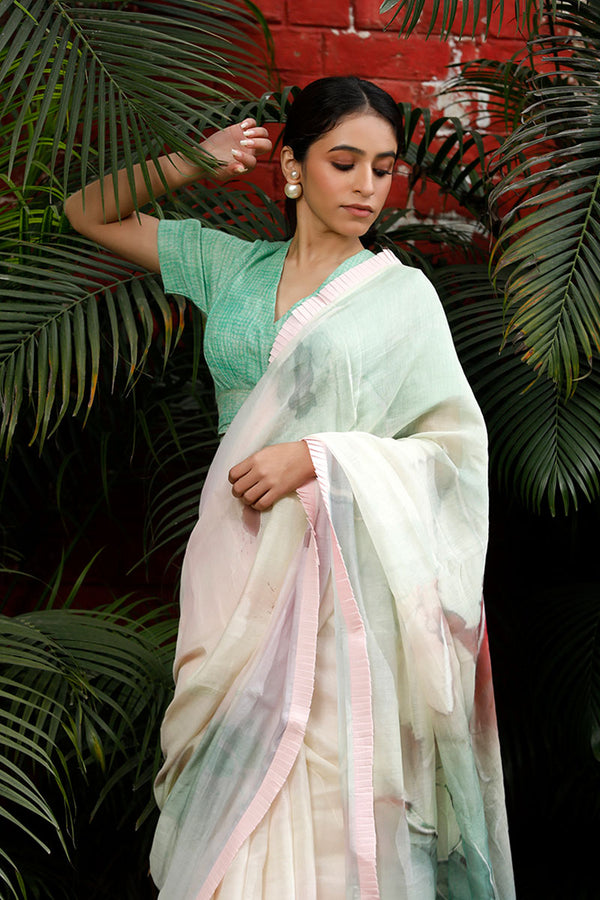 Baby Pink Woven Soot Cotton Saree