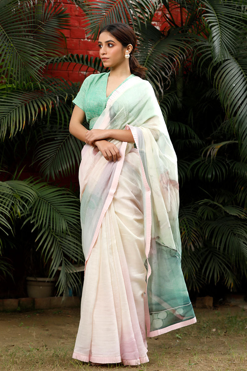 Baby Pink Cotton Saree by Chinaya Banaras