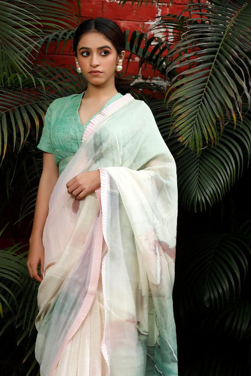 Baby Pink Woven Soot Cotton Saree
