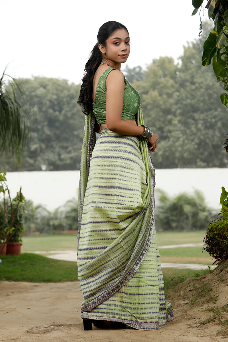 Green Tie & Dye Woven Chanderi Silk Saree