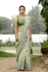 Green Tie & Dye Chanderi Silk Saree by Chinaya Banaras