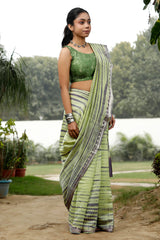 Green Tie & Dye Woven Chanderi Silk Saree