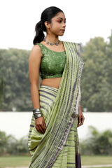 Green Tie & Dye Woven Chanderi Silk Saree