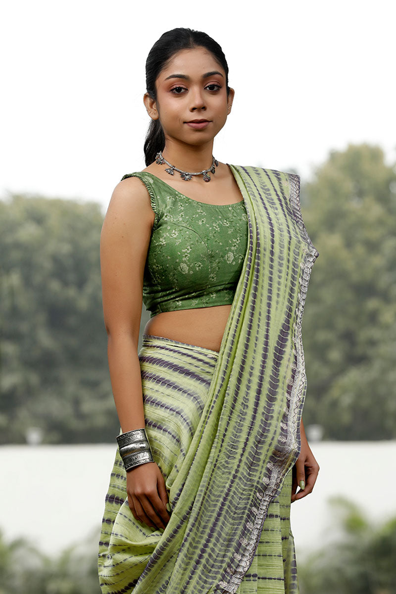 Green Tie & Dye Woven Chanderi Silk Saree