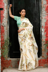 Off White Cotton Saree By Chinaya Banaras