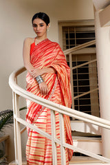 Orange Red Tie & Dye Chanderi Silk Saree