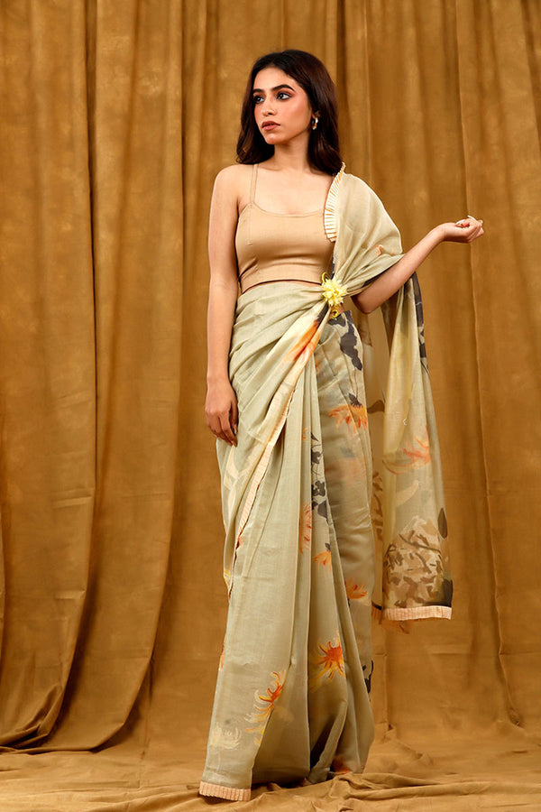 Green Printed Saree By Chinaya Banaras