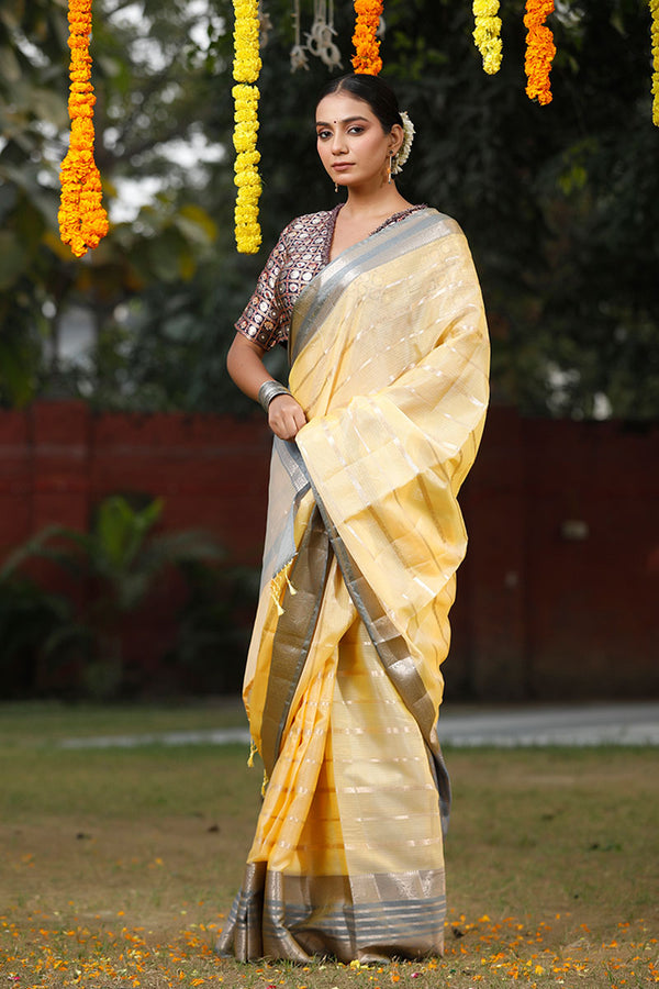 Light Yellow Woven Kota Doria Saree