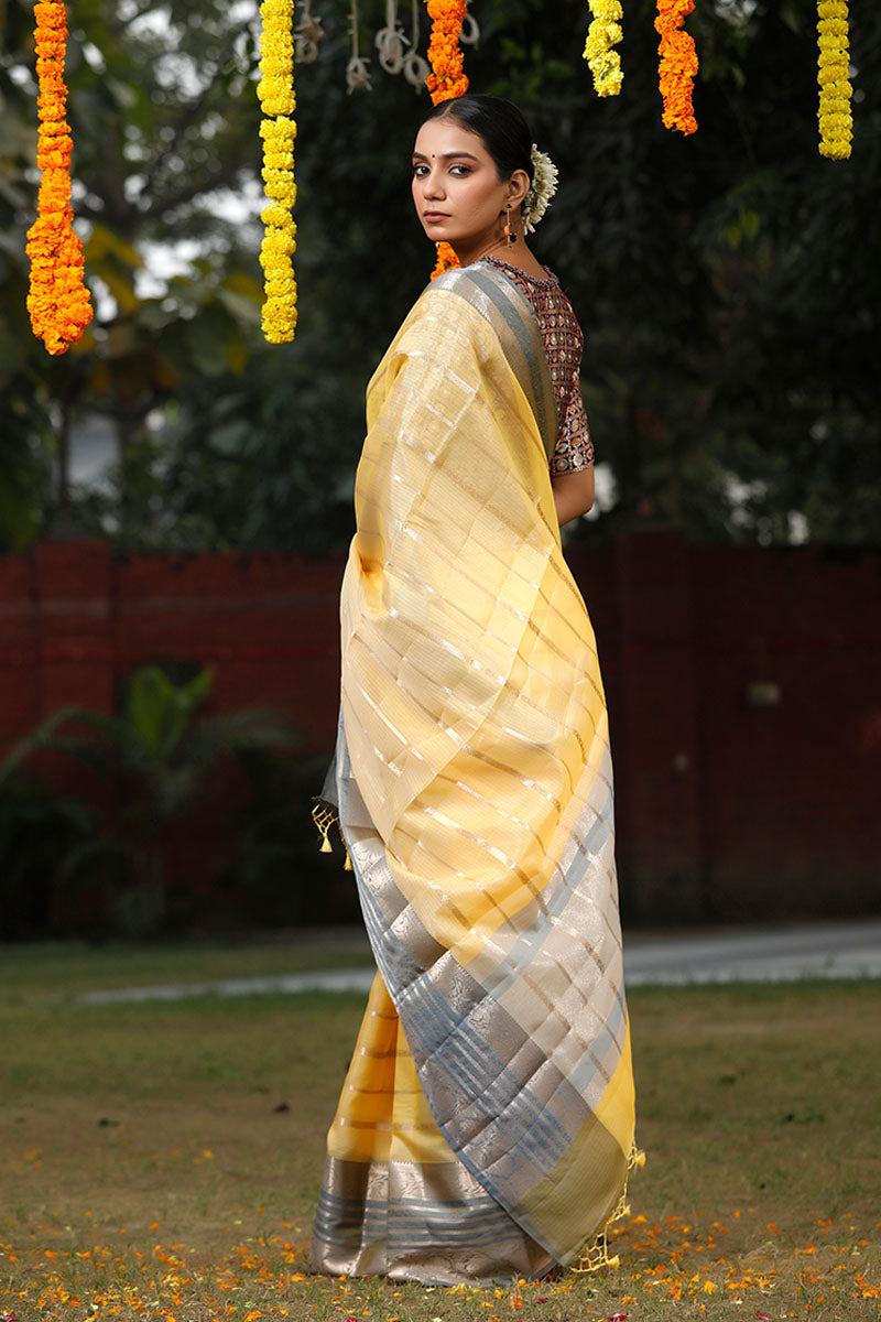 Light Yellow Woven Kota Doria Saree