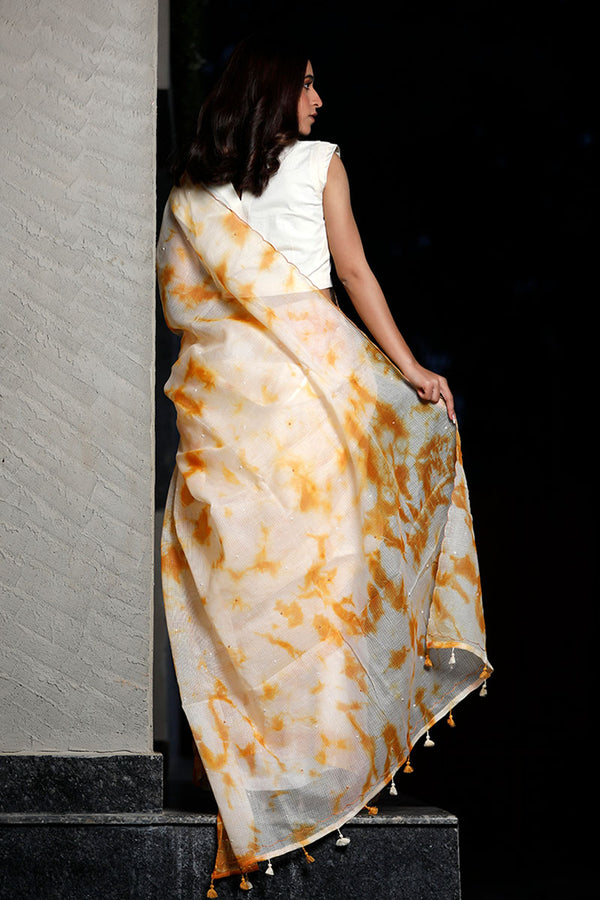 Yellow Tie & Dye Kota Doria Saree