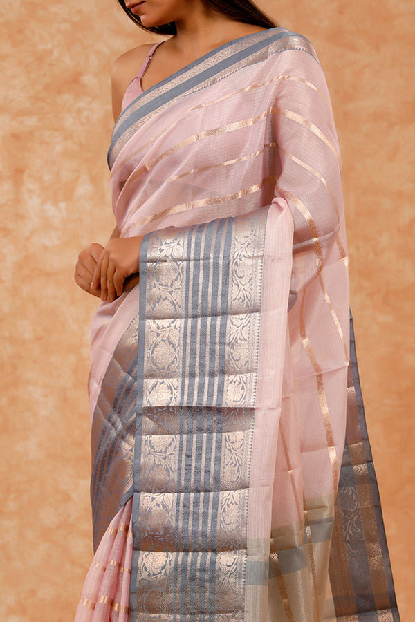 Mauve Woven Kota Doria Saree