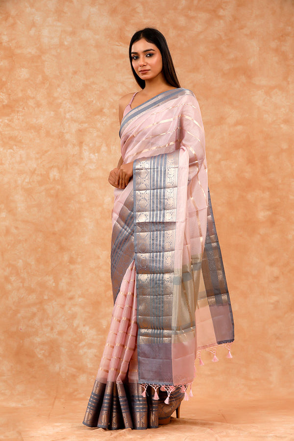 Mauve Kota Doria Saree By Chinaya Banaras