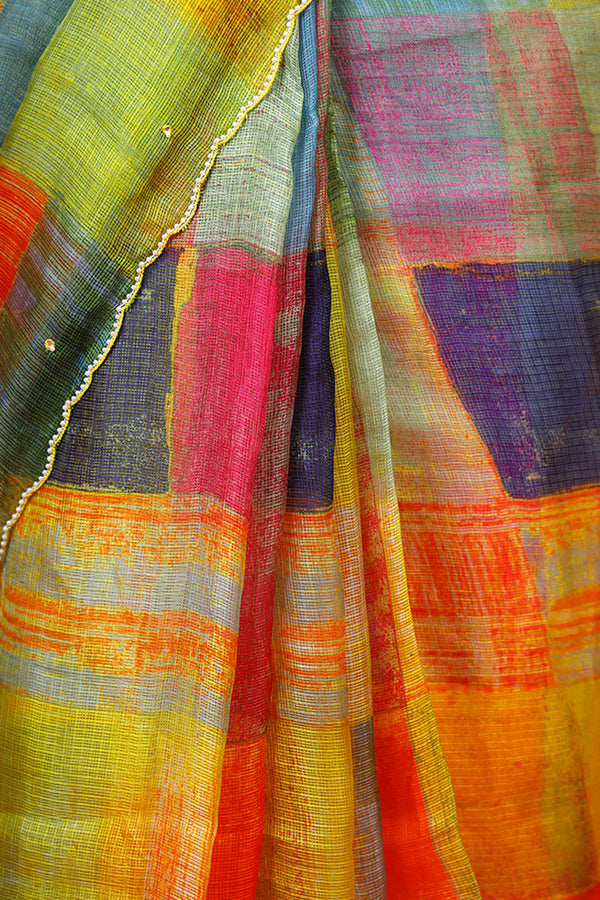 Multicolored Embellished Kota Doria Saree