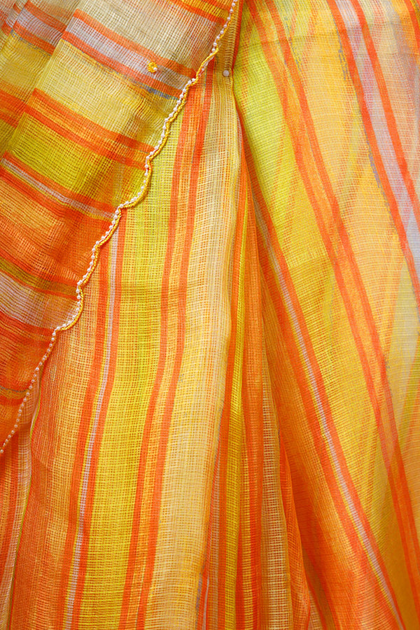 Yellow Striped Kota Doria Saree