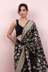 Midnight Black Handwoven Banarasi Silk Saree