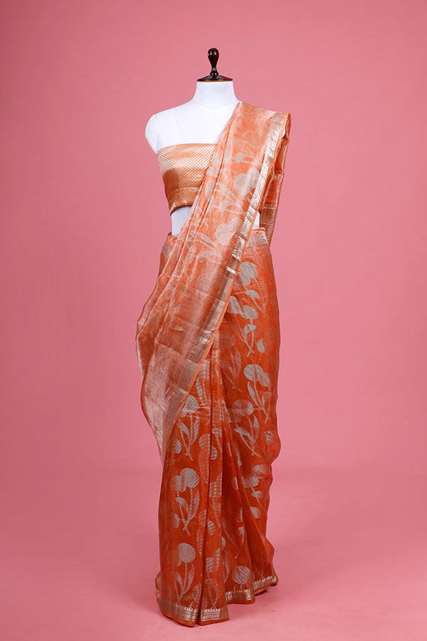 Buy Orange Tissue Silk Saree Online