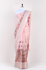 Rose Pink Embroidered Linen  Saree