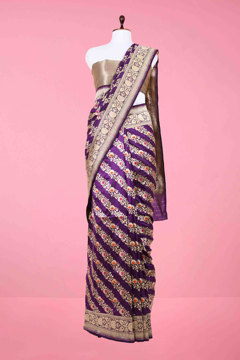 Meenakari Striped Handwoven Banarasi Silk Saree By Chinaya Banaras