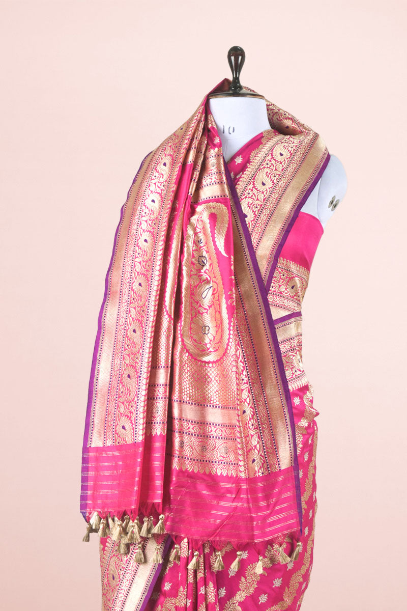 Pink Handwoven Banarasi Silk Saree at Chinaya Banaras
