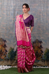 Crimson Pink Leheria Handwoven Banarasi Silk Saree