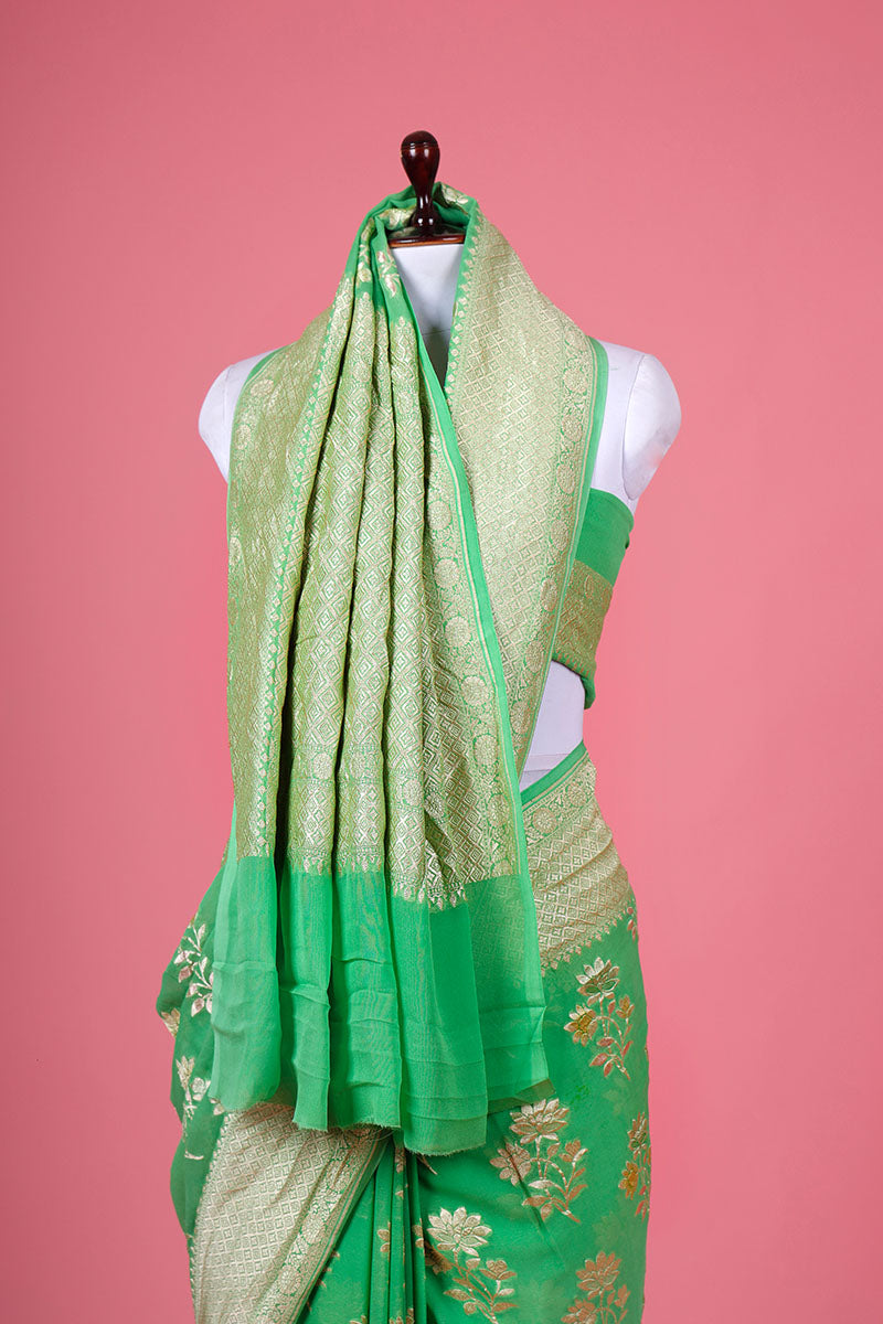 Handwoven Georgette Khaddi Silk Saree - Chinaya Banaras