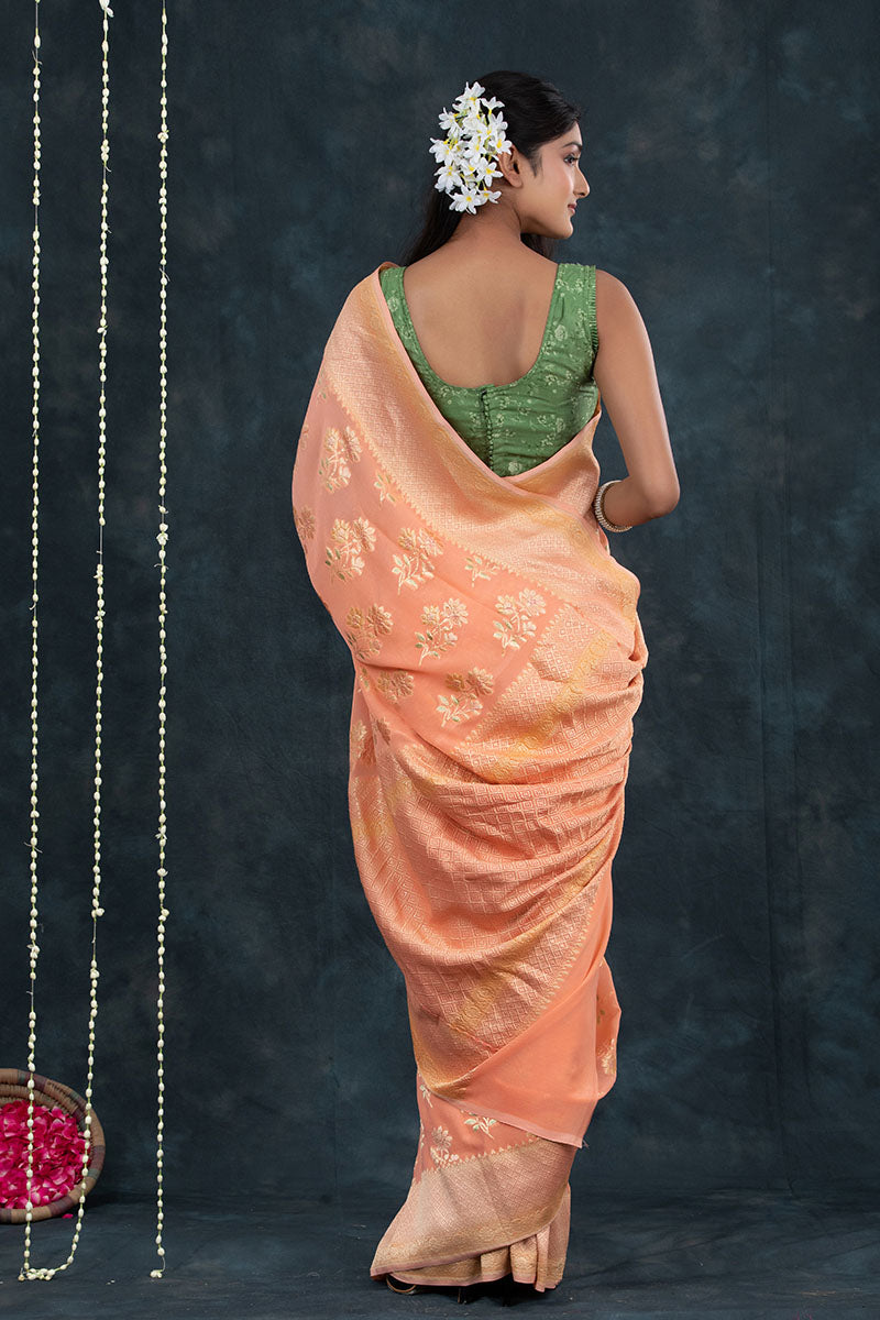 Handwoven Georgette Khaddi Silk Saree - Chinaya Banaras