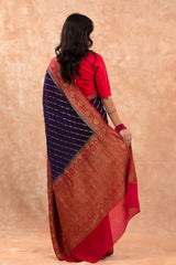 Navy Blue Handwoven Georgette Khaddi Silk Saree - Chinaya Banaras