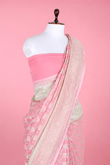 Pastel Pink Woven Georgette Khaddi Silk Saree - Chinaya Banaras