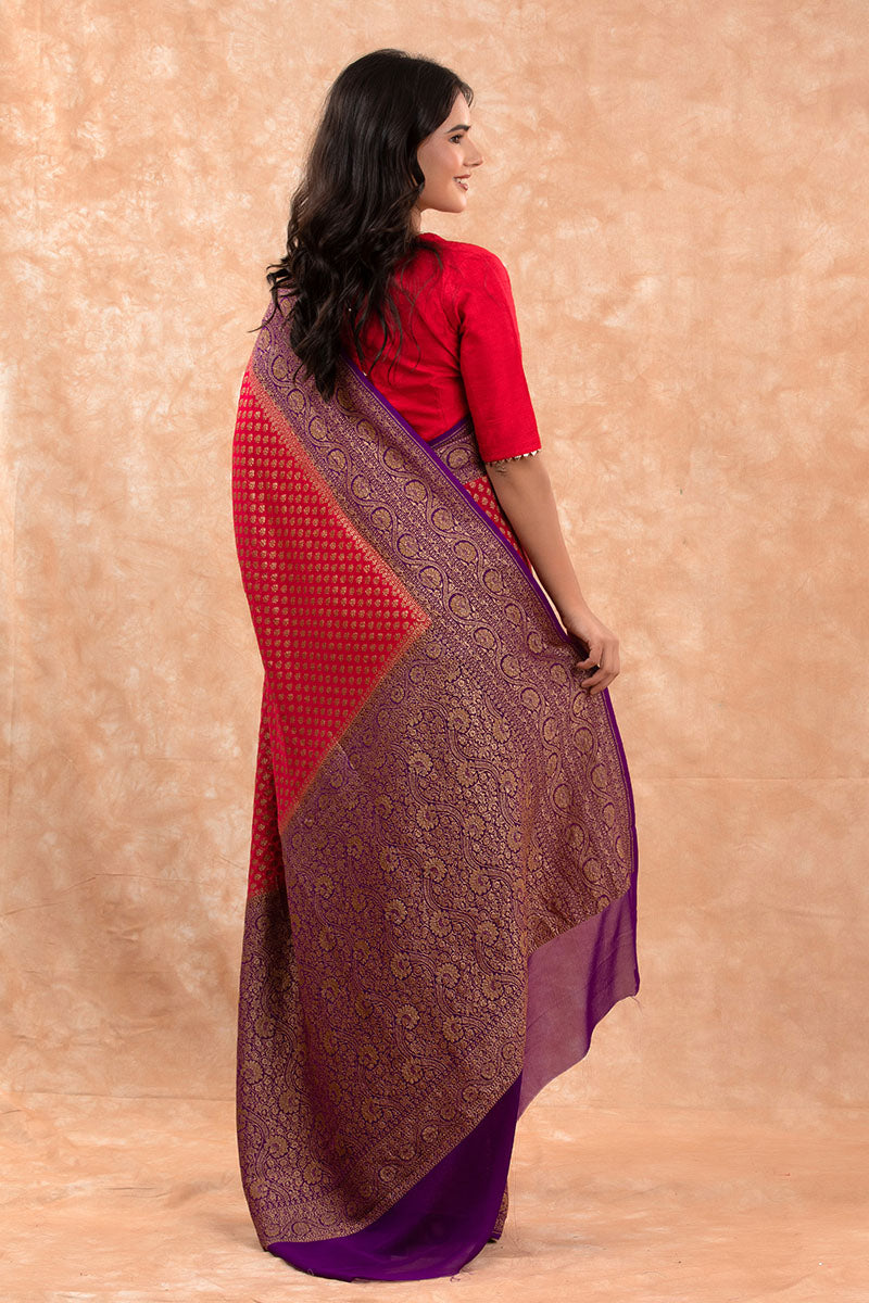Red Handwoven Georgette Khaddi Silk Saree