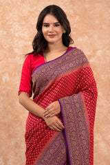 Red Handwoven Georgette Khaddi Silk Saree - Chinaya Banaras