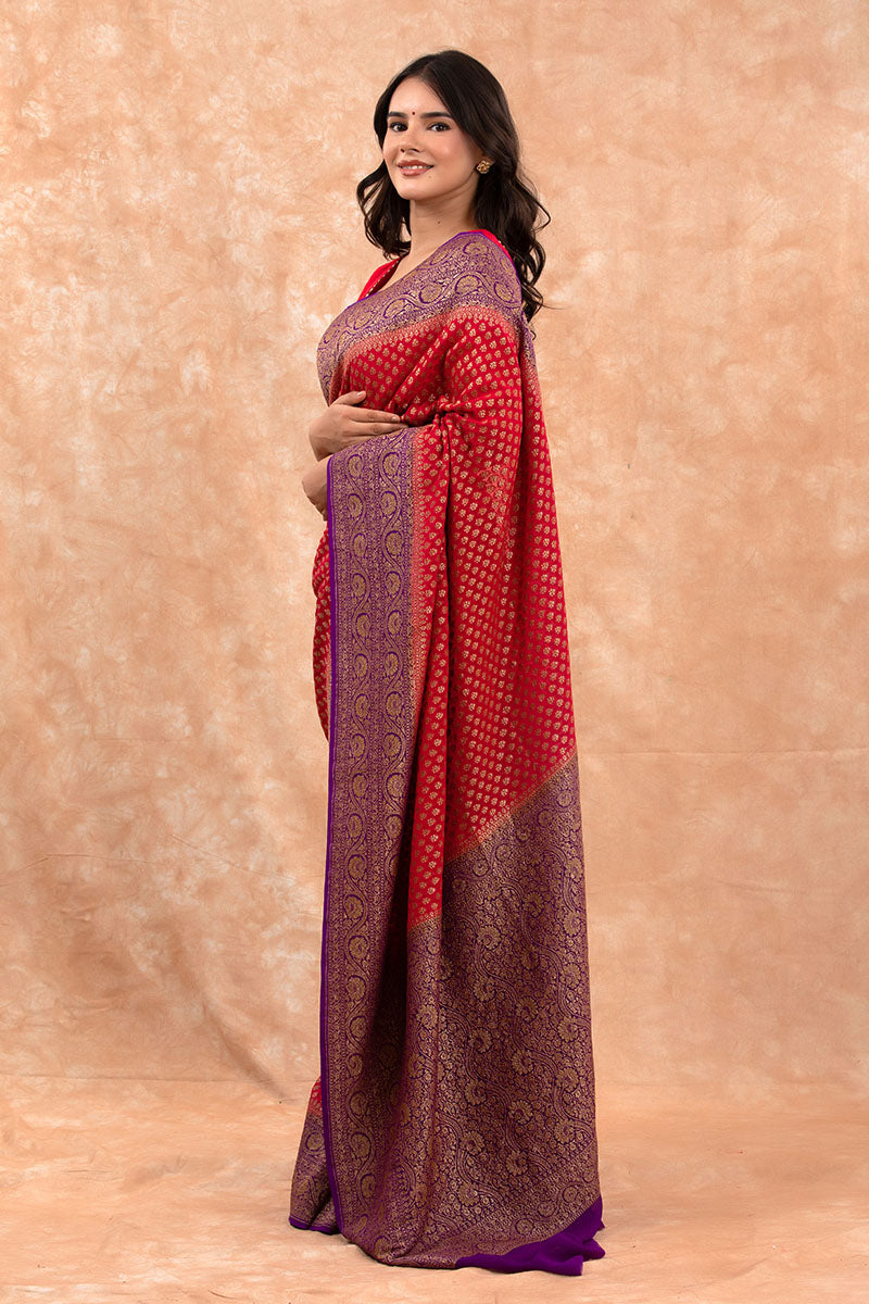 Red Handwoven Georgette Khaddi Silk Saree