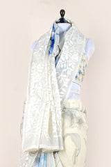 White & Blue Floral Digital Printed Organza Silk Saree