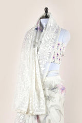 White & Lilac Floral Digital Printed Organza Silk Saree