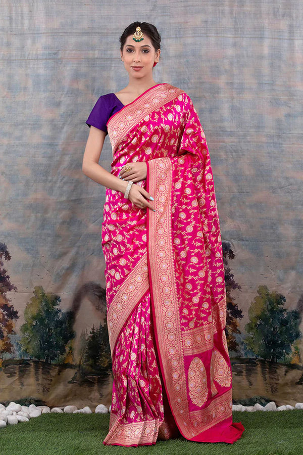 Women In Pink Banarasi Silk Saree at Chinaya Banaras