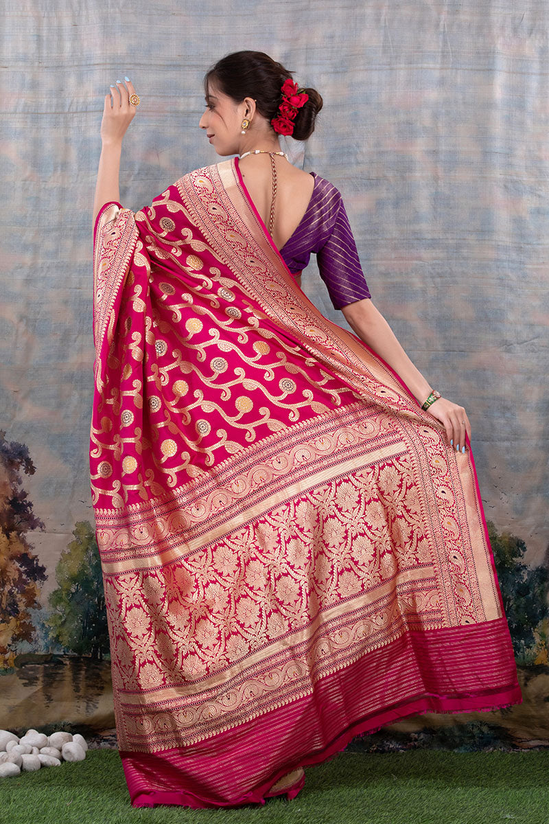 Ruby Pink Kadhwa Weave Handwoven Banarasi Silk Saree - Chinaya Banaras