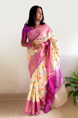 Women in White Woven Banarasi Cotton Saree at Chinaya Banaras