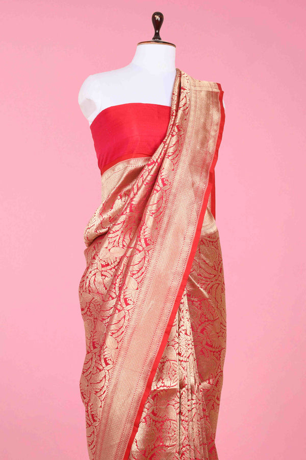 Raspberry Pink Handwoven Brocade Banarasi Silk Saree - Chinaya Banaras