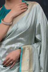 Baby Blue Handwoven Banarasi Katan Silk Saree - Chinaya Banaras