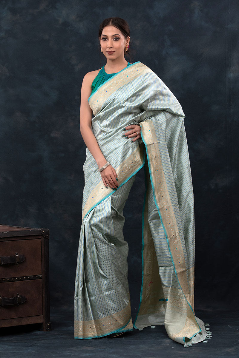 Baby Blue Handwoven Banarasi Silk Saree