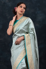 Baby Blue Handwoven Banarasi Katan Silk Saree - Chinaya Banaras