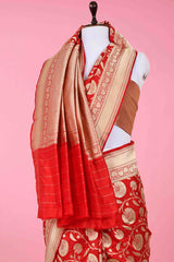 Deep Red Handwoven Banarasi Katan Silk Saree - Chinaya Banaras