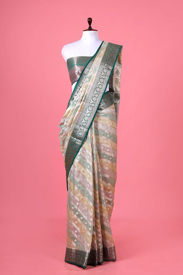 Striped Rangkat Woven Chiniya Silk Saree By Chinaya Banaras