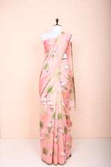 Blush Pink Pichwai Printed Kadhwa Woven Chiniya Silk Saree