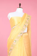 Light Yellow Embellished Organza Silk Saree